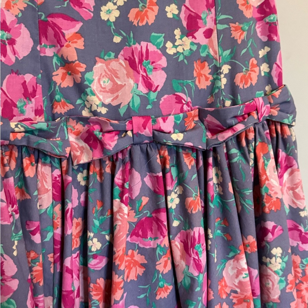 Vintage Laura Ashley Floral Mini Dress Size 12 Sweetheart Cottagecore 80’s Bow - Picture 3 of 9